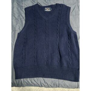 American Living Unisex Blue Cable Knit Cotton Sweater Vest V-Neck Size L